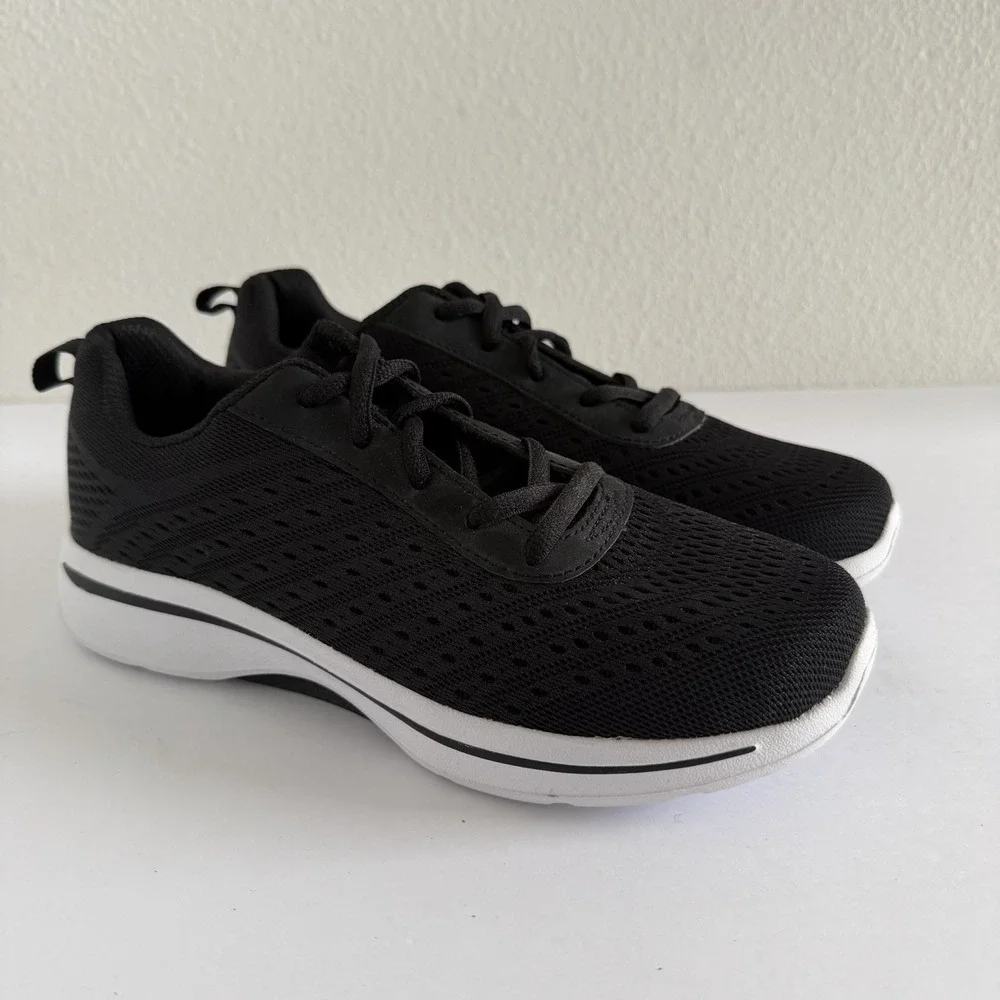 Athletic Works Women's Comfort Memory Foam Black Lace Up‎ Shoes Sneakers Size 7